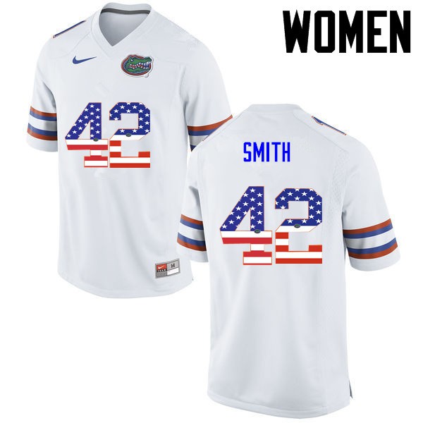 Florida Gators Women #42 Jordan Smith College Football USA Flag Fashion White